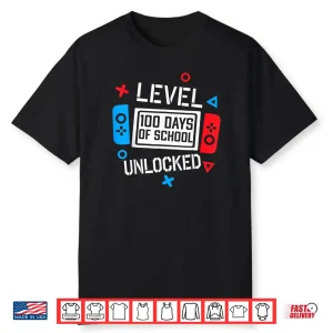 Level 100 Days of School Unlocked Gamer Video Games Boys Shirt