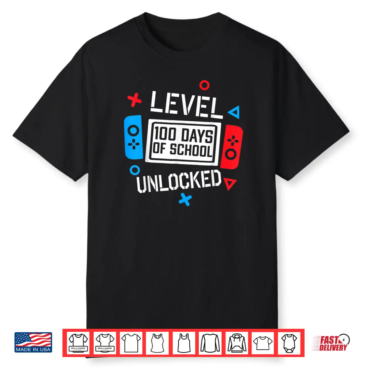 Level 100 Days of School Unlocked Gamer Video Games Boys Shirt Level 100 Days of School Unlocked Gamer Video Games Boys Shirt