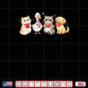 Design Cute Cat Dog Raccoon Goose Holding Hearts Valentine Lovers Shirt