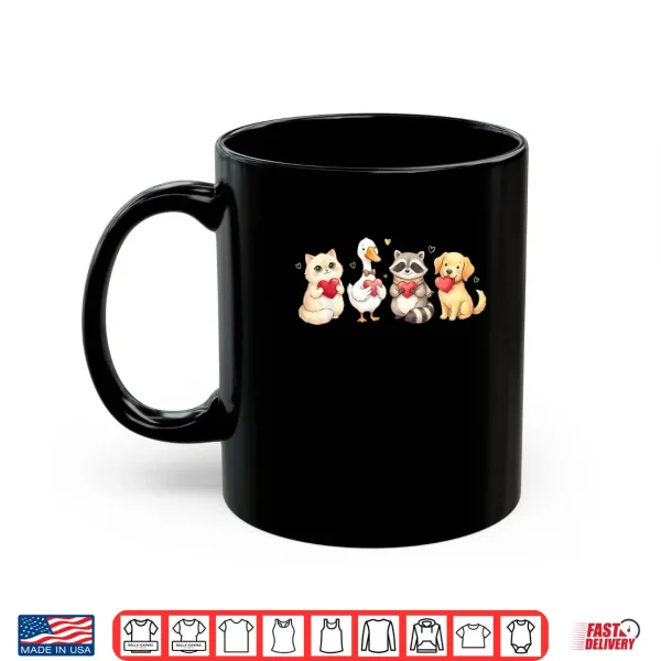 Mug Cute Cat Dog Raccoon Goose Holding Hearts Valentine Lovers Shirt