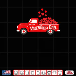 Design Classic Red Truck Happy Valentines Day Farmhouse Hearts Shirt