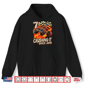 Hoodie Birthday Monster Truck Boy 7 Year Old Crushing It Since 2019 Shirt