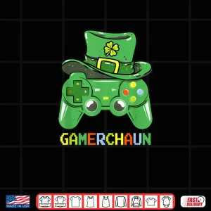 Design Video Game Leprechaun St Patricks Day Gamer Kids Boys Gaming Shirt