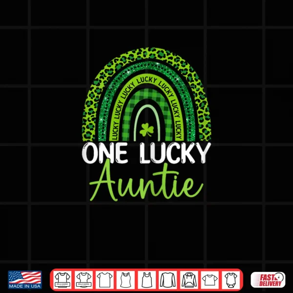 Design One Lucky Auntie Rainbow Leopard Saint Patricks Day Shirt