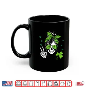 Mug Lucky Irish Skull Girl St Messy Bun Patricks Day Women Shirt
