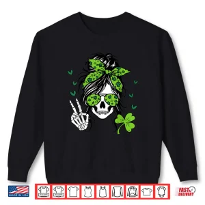 Sweatshirt Lucky Irish Skull Girl St Messy Bun Patricks Day Women Shirt