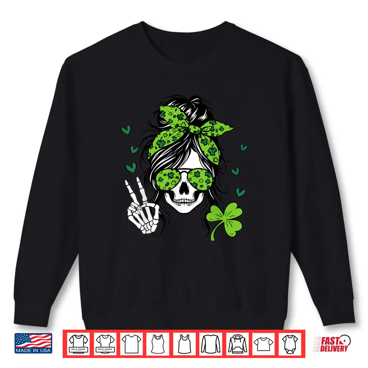 Lucky Irish Skull Girl St Messy Bun Patrick’s Day Women Shirt Lucky Irish Skull Girl St Messy Bun Patrick’s Day Women Shirt