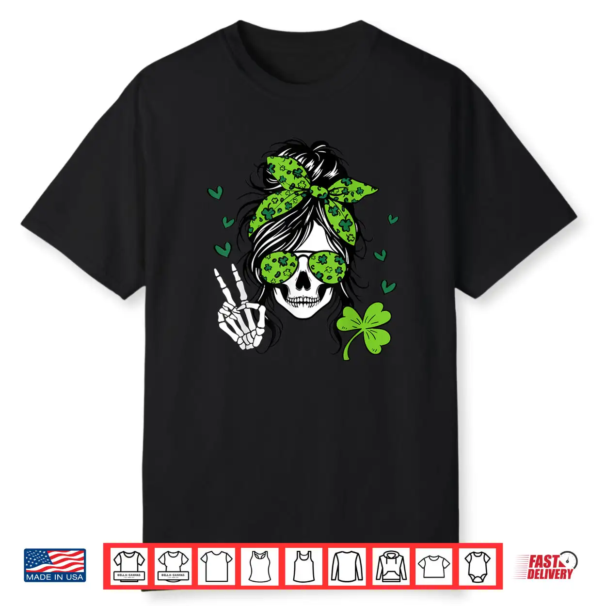 Lucky Irish Skull Girl St Messy Bun Patrick’s Day Women Shirt Lucky Irish Skull Girl St Messy Bun Patrick’s Day Women Shirt