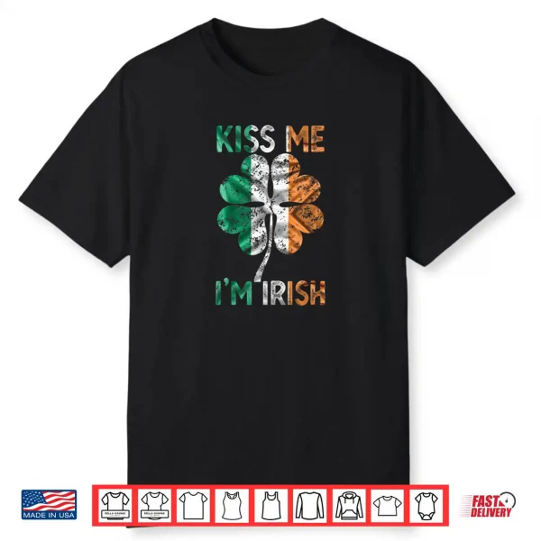 Vintage Kiss Me I’m Irish Ireland Flag shamrock St Patty day Shirt