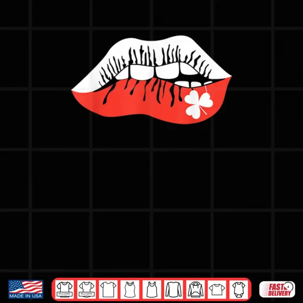 Design Saint Patricks Day Graphic Lucky Four Leaf Clover Kiss Lips Shirt