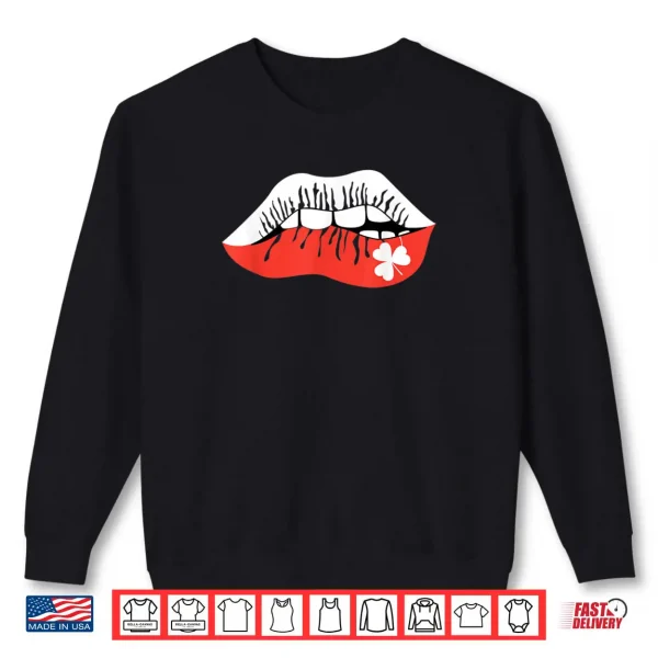 Sweatshirt Saint Patricks Day Graphic Lucky Four Leaf Clover Kiss Lips Shirt