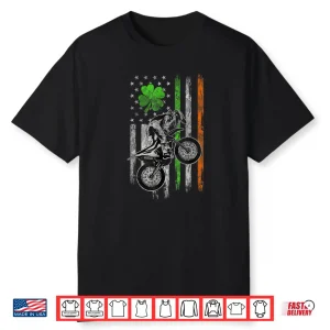 Motocross American Irish Flag St Patricks Day Dirt Bike Shirt