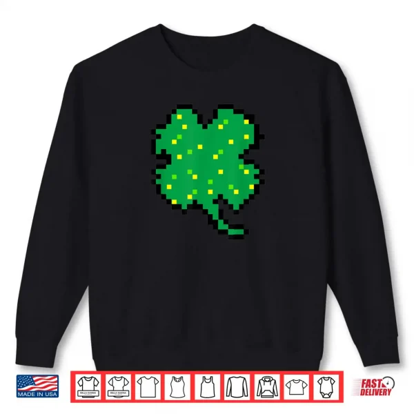 Sweatshirt St Patricks Day Shirt Gamer Pixel Shamrock Funny Gifts Kids Shirt