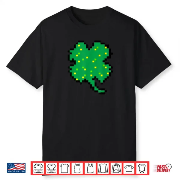 St Patricks Day Shirt Gamer Pixel Shamrock Funny Gifts Kids Shirt