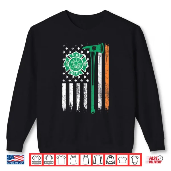 Sweatshirt Retro Firefighter Shamrocks USA Flag Axe St. Patricks Day Shirt
