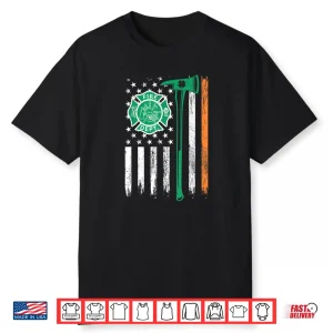 Retro Firefighter Shamrocks USA Flag & Axe St. Patricks Day Shirt