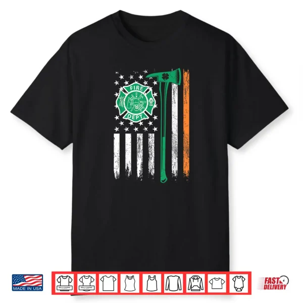 Retro Firefighter Shamrocks USA Flag & Axe St. Patricks Day Shirt
