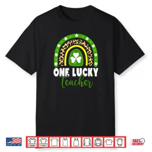 One Lucky Teacher Rainbow Teacher St Patricks Day Leopard Shirt