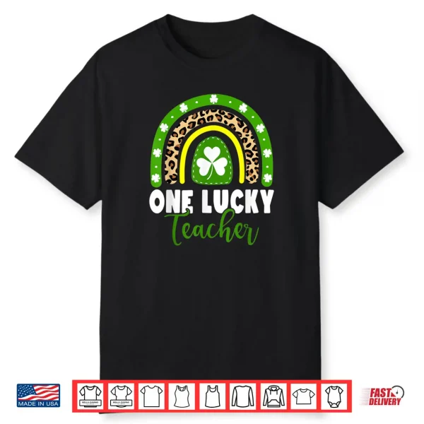 One Lucky Teacher Rainbow Teacher St Patricks Day Leopard Shirt