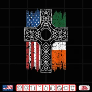 Design Irish American USA Flag Celtic Cross St Patricks Day Shirt