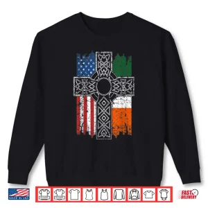 Sweatshirt Irish American USA Flag Celtic Cross St Patricks Day Shirt
