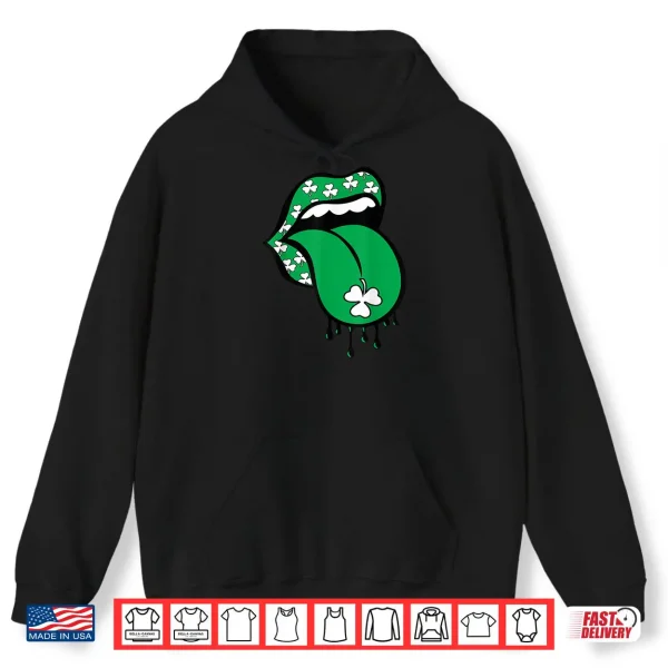 Hoodie Green Lips Mouth Shamrock Tongue Out Saint Patricks Day Shirt
