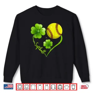Sweatshirt Funny Softball Lover Shamrock Clover Heart St Patricks Day Shirt