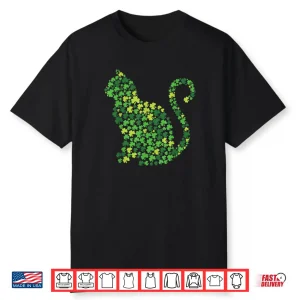 Cat Kitten Lucky Shamrock Clover St Patricks Day Shirt