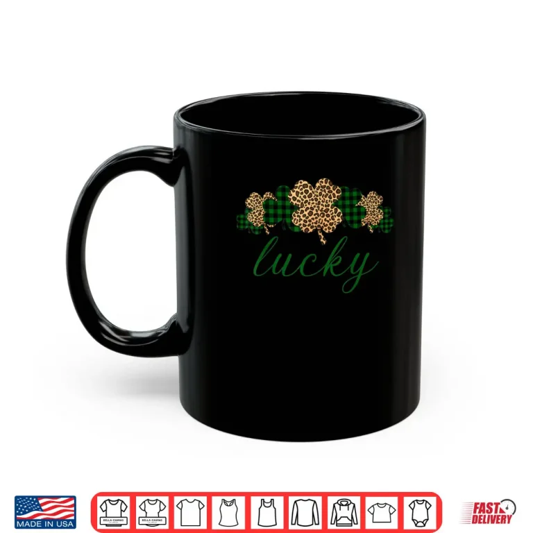 Mug Buffalo Plaid Leopard Shamrock Clover Lucky St Patricks Day Shirt