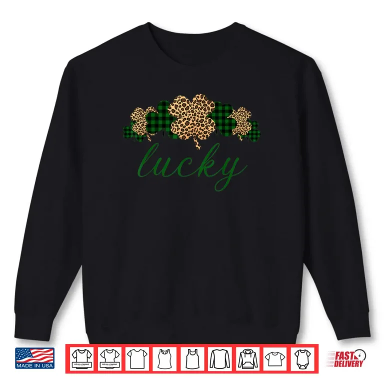 Sweatshirt Buffalo Plaid Leopard Shamrock Clover Lucky St Patricks Day Shirt