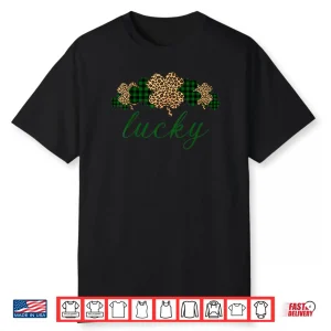 Buffalo Plaid Leopard Shamrock Clover Lucky St Patricks Day Shirt