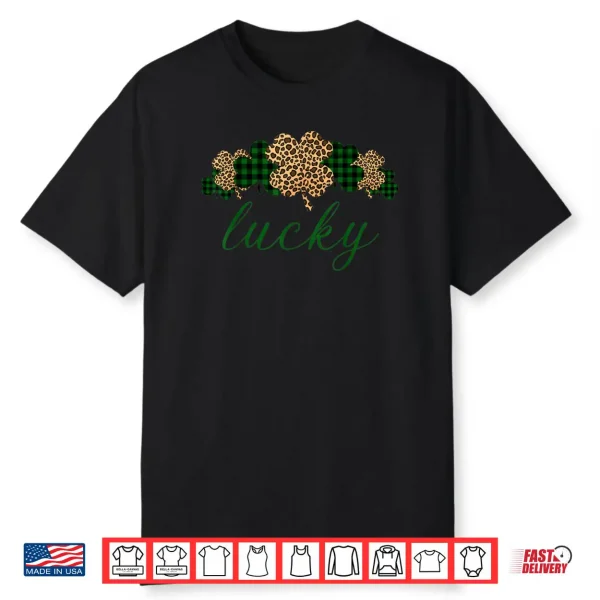 Buffalo Plaid Leopard Shamrock Clover Lucky St Patricks Day Shirt