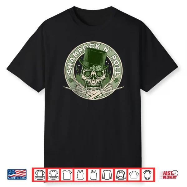 Shamrock and Roll Rock and Roll Saint Patrick’s Day Skull Shirt