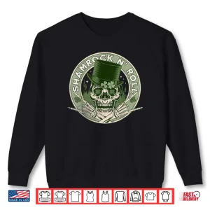 Sweatshirt Shamrock and Roll Rock and Roll Saint Patricks Day Skull Shirt