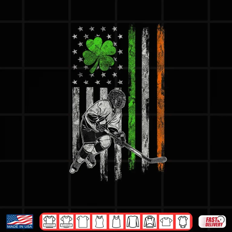 Design Hockey American Irish Flag St Patricks Day Shamrock Leaf Shirt