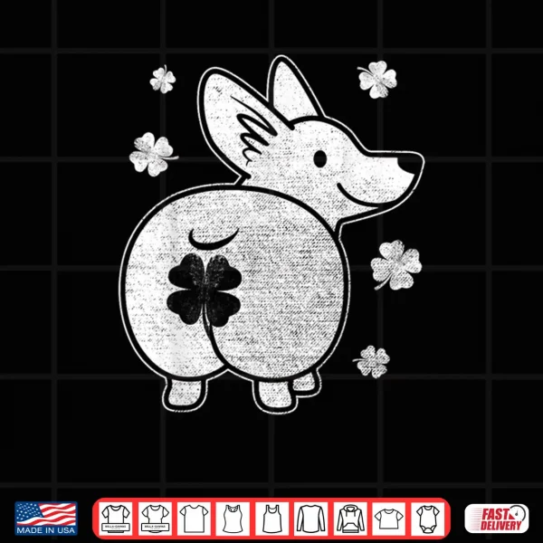 Design Funny Corgi Dog Silhouette Shamrock Clover St Patricks Day Shirt
