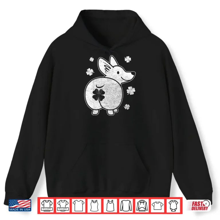 Hoodie Funny Corgi Dog Silhouette Shamrock Clover St Patricks Day Shirt