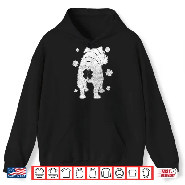 Hoodie English Bulldog Dog Silhouette Shamrock St Patricks Day Shirt
