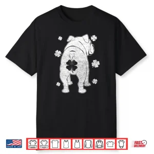 English Bulldog Dog Silhouette Shamrock St Patrick’s Day Shirt