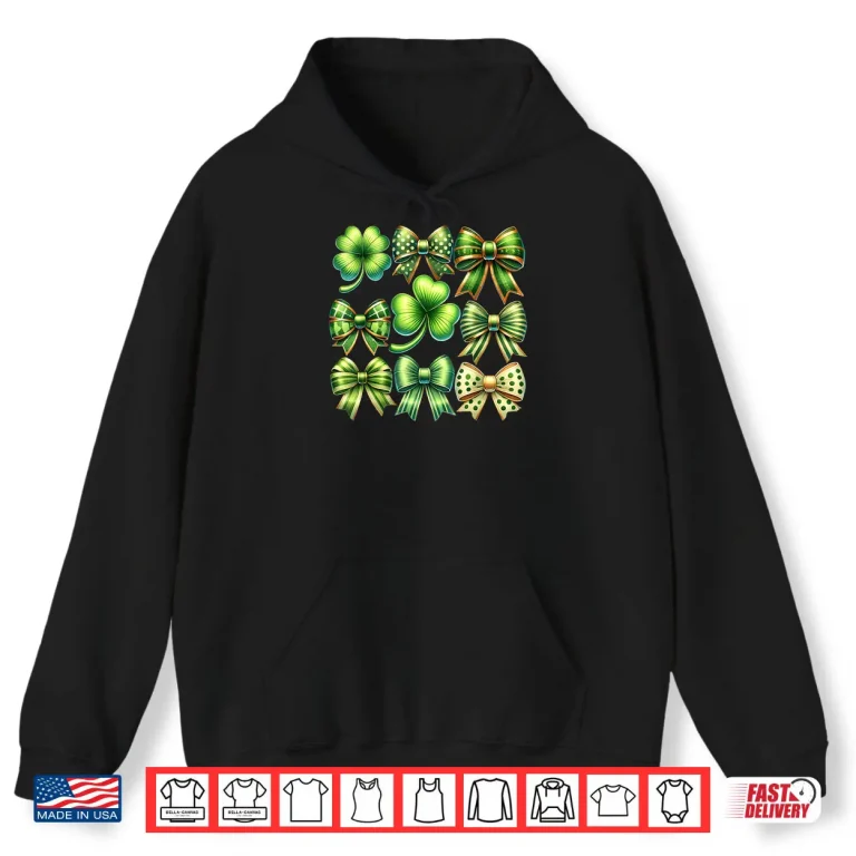 Hoodie Coquette Patricks Day Bow Shamrock Saint Pattys Day Girls Shirt