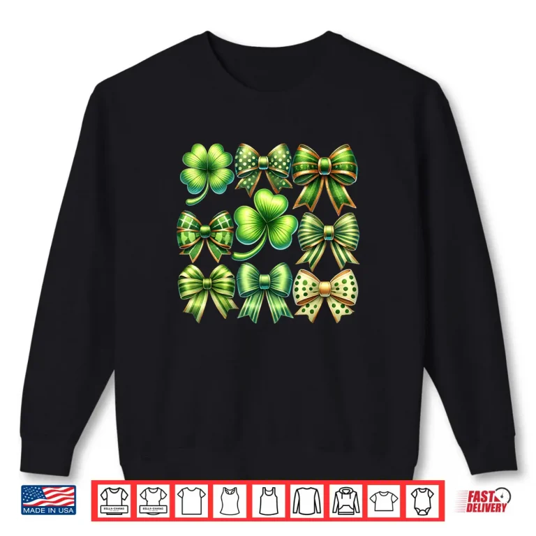 Sweatshirt Coquette Patricks Day Bow Shamrock Saint Pattys Day Girls Shirt