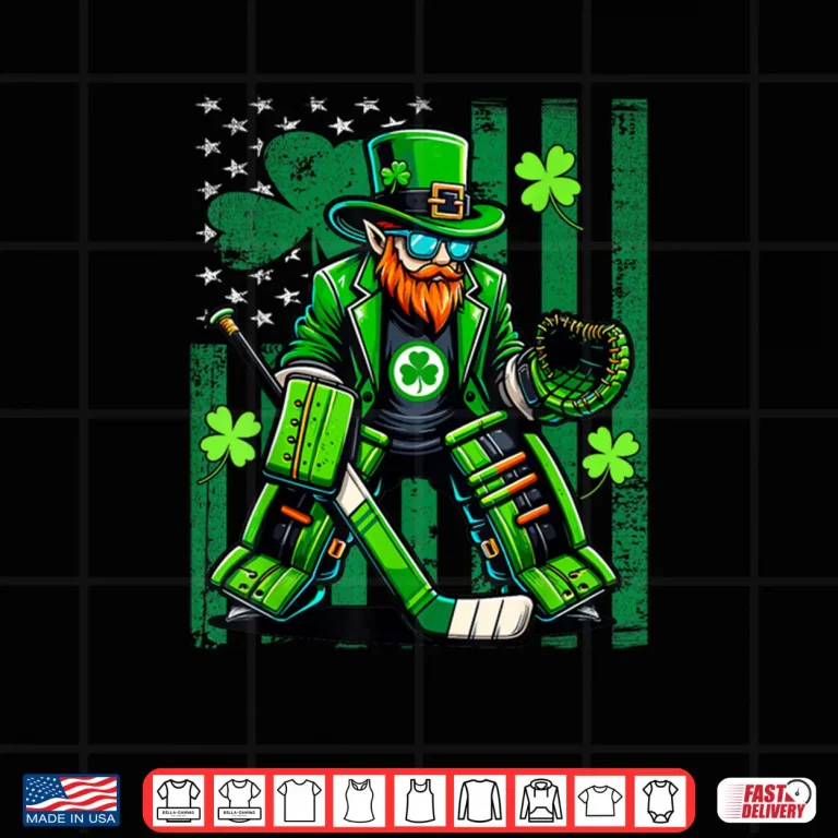 Design American Flag Hockey Goalie Saint Patricks Day Shamrock Shirt