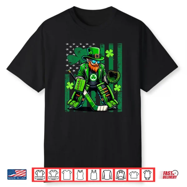 American Flag Hockey Goalie Saint Patrick’s Day Shamrock Shirt