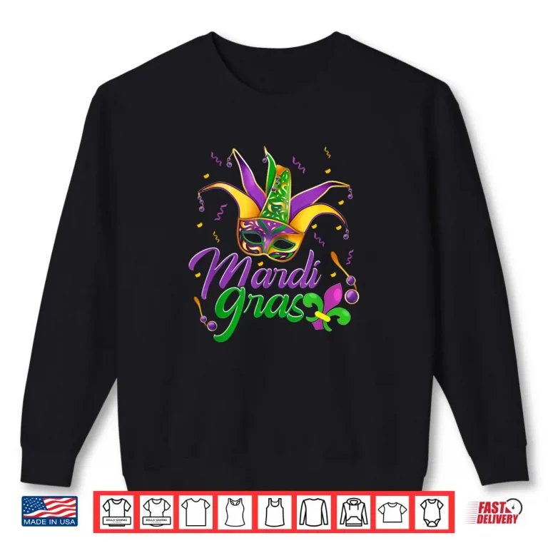 Sweatshirt Mask Jester Hat Colorful Carnival Party Mardi Gras Shirt
