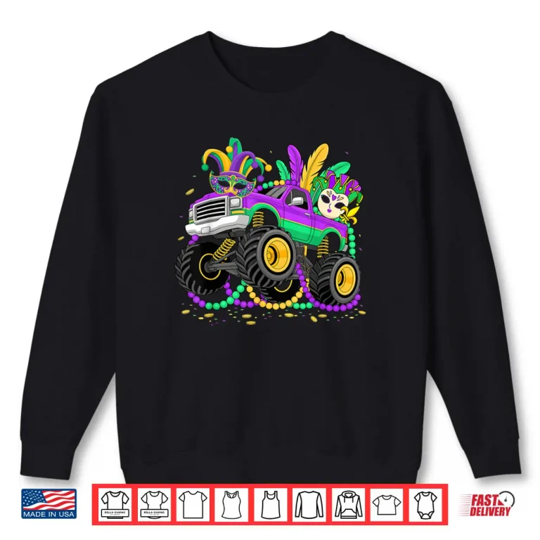 Sweatshirt Mardi Gras Monster Truck Mask Feathers Shirt