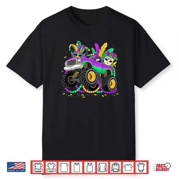 Mardi Gras Monster Truck Mask Feathers Shirt