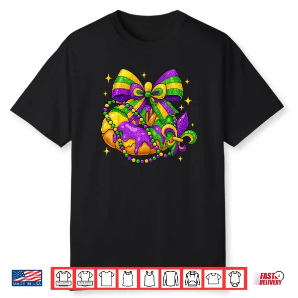 King Cake Season Coquette Bow Fleur De Lis Mardi Gras Shirt