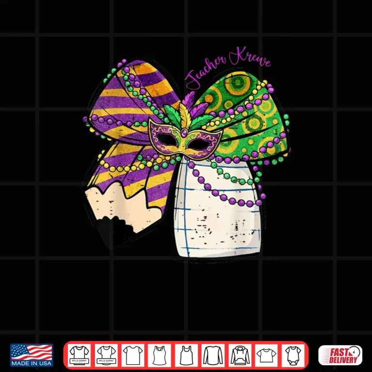 Design Coquette Bow Pencil Mask Beads Mardi Gras Teacher Krewe Cute Shirt