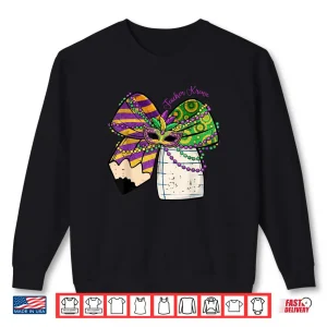 Sweatshirt Coquette Bow Pencil Mask Beads Mardi Gras Teacher Krewe Cute Shirt