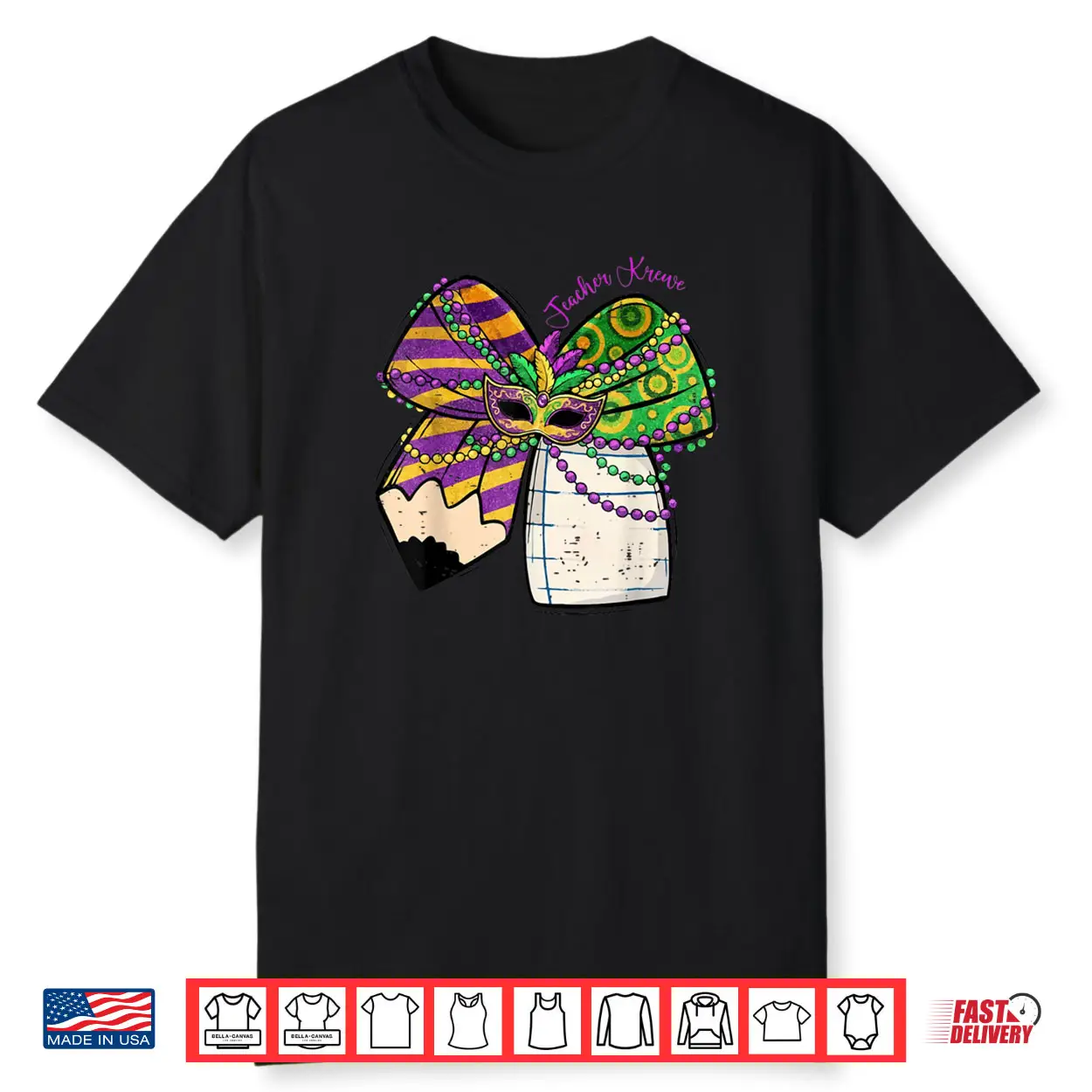 Coquette Bow Pencil Mask Beads Mardi Gras Teacher Krewe Cute Shirt Coquette Bow Pencil Mask Beads Mardi Gras Teacher Krewe Cute Shirt